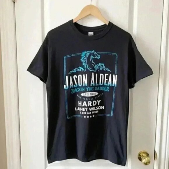 Jason Aldean T-Shirt Back in the Saddle 2021 Concert Tour Band Tee Black Medium - Picture 4 of 16